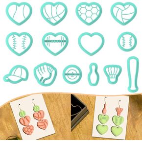 Beinkmake 14pcs Sports Heart Polymer Clay Clay Clay Golf Basketball Football Clay Clay Clay Clay Clay Clay Clay Hat Hat Polymer Polymer Clay Cutter لأقراط المجوهرات التي تصنع حفلات عيد ميلاد DIY