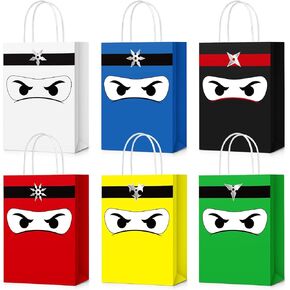 Ninja Gift Bags with Handles Ninja Birthday Party Decorations Party Favor Gift Supplies Candy Treat Bags for Kids(24 Pcs)