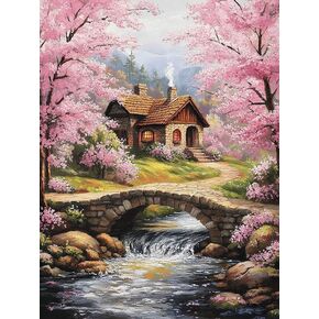 Pavemlo 5D Diamond Art Kits for Adults Tree House, Full Drill Diamond Art River Pictures Paint with Diamonds, DIY Cross Stitch Jewel Art Rhinestone Craft for Home Wall Decor 12x16 Inch