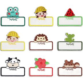 9 PCS Cute Clothing Labels, Self Adhesive Embroidered Cloth Children's Name Tags, Write-On Name Labels for Children's Clothes, Bags, Name Patch Personalized Tag