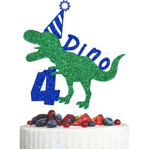 Dino-Four Cake Topper, Dinosaur 4th Birthday Decorations, Dinosaur Cake Topper, Dinosaur Cake Decorations, Happy 4th Birthday Party Decorations Supplies