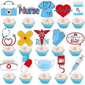48Pcs Nurse Cupcake Toppers Nursing School Graduation Decorations Medical Rn Nurse Grad Theme Cupcake Picks Decorations for Nurse Theme Birthday Party Baby Shower Supplies