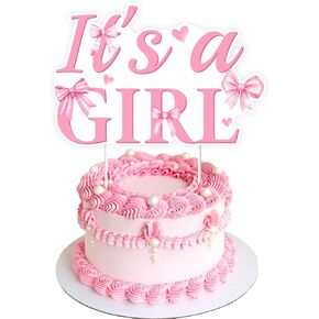 Kreatwow Pink Bow Baby Shower Cake Topper Pink Bow Baby Shower Decorations Bow Tie Party Decorations Bow Knot Baby Shower Party Coquette Bow Themed Party Decoration for Bow It's A Girl Party
