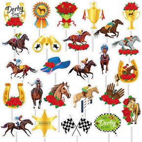 Kentucky Derby Cupcake Toppers, 50 PCS Derby Day Party Supplies Cake Toppers, Horse Racing Derby Cake Decorations, Run for the Roses Cupcake Toppers for Derby Horse Themed Party Supplies