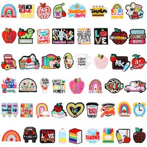 Watersay 50 Pcs Teachers Day Focal Beads for Pens Silicone Focal Beads Bulk Teachers Silicone Charms Teacher Theme Mixed Beads for Beadable Keychain Pen DIY Crafts Necklace Bracelet Jewelry Making