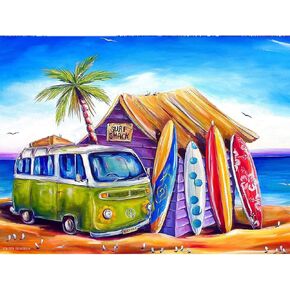 Artunion Beach Large Diamond Painting Kits for Adults, 16X20 Inch Surf Shack on Beach Diamond Art Kits Full Round Drill Diamond Dots Kits for Adults,Painting with Diamonds for Adults Home Wall Decor