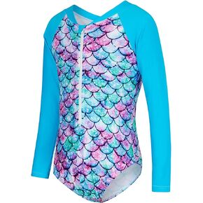 3-8 Years Girls Swimsuits One Piece Rash Guard Bathing Suit Long Sleeve Swimwear UPF 50+ Sun Protection with Zipper