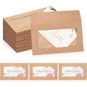 100 Pieces Gift Card Envelopes with Window, Blank Envelopes for Invitations, Mailing Envelope Photo Envelopes for Photo Certificates Invitation (Brown)