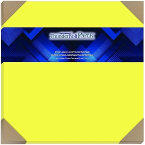 25 Bright Neon Yellow Fluorescent Color Cardstock - 12" X 12" (12X12 Inches) Scrapbook Album|Cover Size - 65# lb/pound Light Card Weight Cover Paper - Quality Printable Smooth Surface Sheets