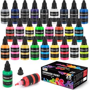 18-Color Airbrush Paint Set, 30ml Water-Based Acrylic – Ready-to-Spray Opaque, Pearl, and Neon Colors for Beginners, Hobbyists, and Artists
