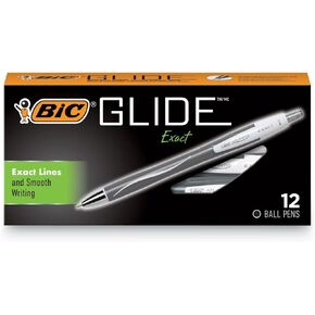 BIC Glide Exact (Formerly Atlantis Exact) Retractable Fine Point 0.7mm Pens, Black Ink, Dozen (VCGN11BK)