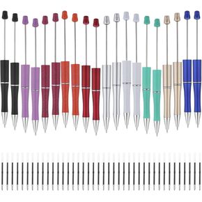 20 Pcs Beadable Pens Bulk, Plastic Beaded Pens with 40Pcs Black Ink, Beaded Pen Kit Diy Pens for Beads for Makes Gifts for Kids and Students, Office School Supplies(Black)