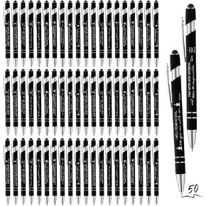 Fuutreov 50 Pcs Christian Pens Bulk Bible Verse Inspirational Pens Holy Week Gift Screen Touch Motivational Scripture Quote Metal Pens for Men Women Sunday Christmas School Office Gift(Black)