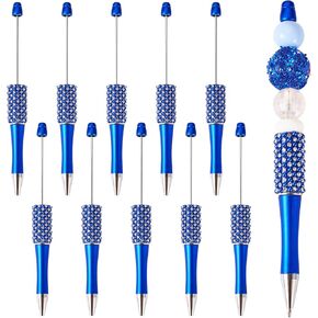 Beadthoven 10pcs Pearl Diamond Beadable Pens, Rhinestone Beaded Pens Plastic DIY Crystal Bling Pearl Bead Pens Shaft Black Ink Ballpoint Pens for DIY Pens Making Supplies Gift Office School - White