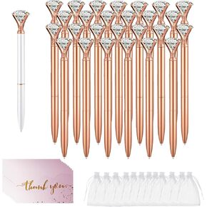 91 Pcs Bridal Shower Party Favors Pens Diamond Pen Set 31 Wedding Crystal Pens 30 Organza Bags 30 Thank You Cards Bridesmaid Bling Metal Ballpoint Pen for Wedding Bridal Shower (Rose Gold, White)