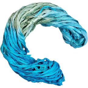 Maker's Craft Hand Tye Dyed Sari Silk Ribbon Yarn 100 Grams, 50 Yards DIY in Vintage Colors for Art & Crafts, Gift Wrapping, Christmas Decorations, Knitting, Jewelry Making etc (Ocean Waves)