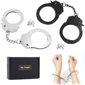 2Pcs Toy Metal Handcuffs with Keys, Toy Handcuffs Fake Pretend Play Props for Costume Props/Party Favors/Gift/Halloween Decoration