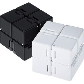 2 Packs Infinity Cube Toys Fidget Blocks, Mini Infinity Cube Desk Toy Stress Relief Toys, Cube ADHD Desk Toy for Adults, Sensory Toys (Black, White)
