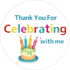 120 Pcs Thank You Stickers, 2 Inch Thank You for Celebrating with Me Stickers, Party Favors Stickers for Birthday, Anniversaries, Envelope Seals (Cake)