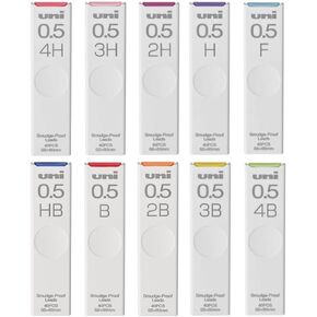 Refills Smudge-Proof Leads, 0.5mm Fine, Set of 10 Grades (2H, 3H, 2H, H, F, HB, B, 2B, 3B, 4B), 40 Pieces Per Dispenser (400 Pieces Total), 10-Pack