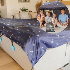 Tote a Fort Starry XL Blanket Fort Building Kit for Kids, 4 Blanket TOTEAFORT Toy, Make a Portable Playhouse, Play Tent Boy and Girl Indoor Outdoor Build Set, STEM Children Toy, Ages 4, 8, 12 +