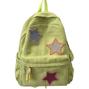 Corduroy Backpack with Star Pattern, Trendy and Versatile, Fits 14'' Laptop Large Capacity Daily Commute (Black)