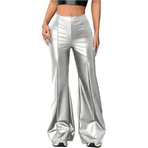MakeMeChic Women's Faux Leather Pants Wide Leg Straight Baggy Trousers with Pockets