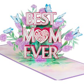 Best Mom Ever Pop Up Cards, Carnations, Beautiful 3D Greeting Cards, Ideal Gift for Birthday, Mothers Day, Anniversary, Valentine's Day, Mom, Godmother, Stepmom, Mother in Law, 5x7