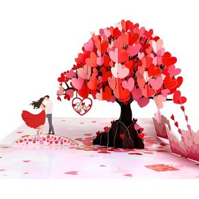 Pop Up Valentine Cards, 3D Love Tree Hearts Couple for Her, Him, Couple, Pop Up Anniversary Cards for Wife, Husband, 6"x 8" Romantic Birthday Card, Pop Up Wedding Card, I Love You Card