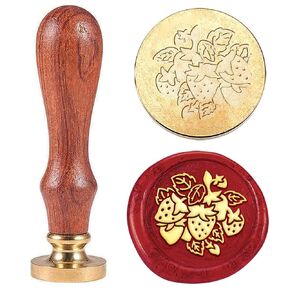 1pc Strawberry with Flower Wax Sealing Stamp Vintage Fruits Wax Seal Stamp Gift for Christmas 25mm Removable Brass Head Stamp with Wooden Handle for Envelope Card Gift Decoration