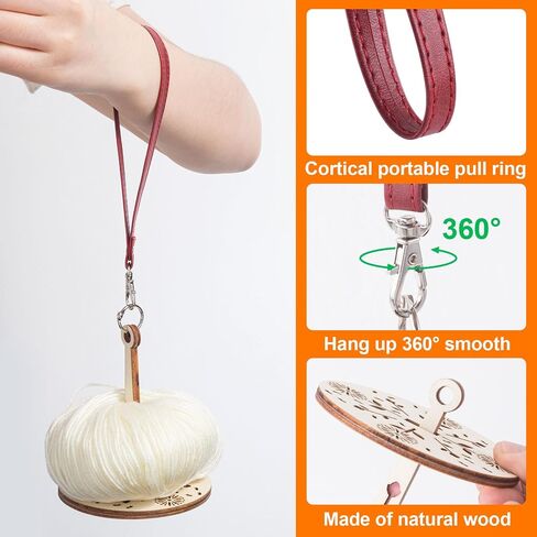 CustomyLife Wrist Yarn Holders with Leather Wristbands, Portable Yarn Ball Minder Red Wooden Yarn Storage Bags Organizer Spinner for Knitting Supplies Crocheting Craft Lover in Saudi Arabia