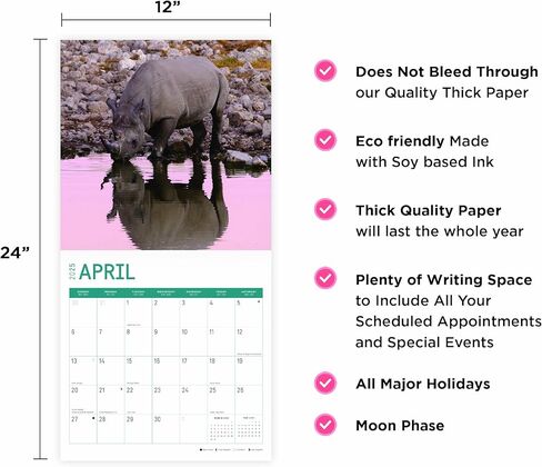 Bright Day Calendars 2025 Rhinos Monthly Wall Calendar - Cute Nature Photography Gift (12 x 12 Inch) in Saudi Arabia