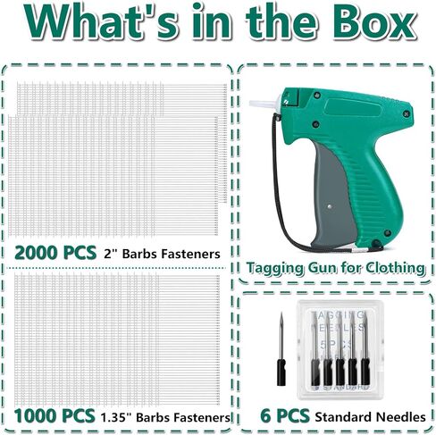 Tagging Gun for Clothing, Price Tag Gun for Clothes Labeler, Standard Retail Tagging Gun, Tag Attacher Machine, Garment Tagging Gun with 6 Needles, 3000pcs Barbs Fasteners, Hard Case (Not Mini Stitch) in Saudi Arabia