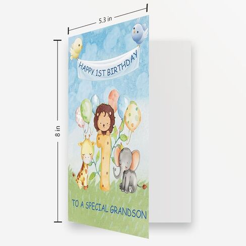 OJsensai Happy 1st Birthday Card for Grandson, Great 1 Years Old Bday Gifts from Grandma Grandpa, Best Bday Gift Ideas for 1 Years Old Grandson in Kuwait