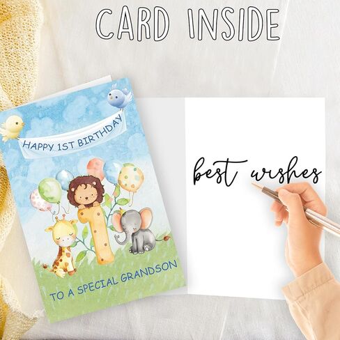 OJsensai Happy 1st Birthday Card for Grandson, Great 1 Years Old Bday Gifts from Grandma Grandpa, Best Bday Gift Ideas for 1 Years Old Grandson in Kuwait