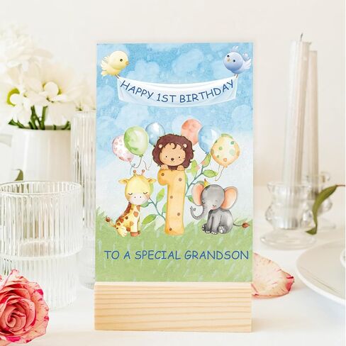 OJsensai Happy 1st Birthday Card for Grandson, Great 1 Years Old Bday Gifts from Grandma Grandpa, Best Bday Gift Ideas for 1 Years Old Grandson in Kuwait