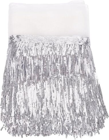 BENECREAT 10 Yard PVC Sewing Fringe Trim, 7.87inch Wide Silver Sequins Lace Tassel Fringe Trim for DIY Craft Clothing Garment Curtain Accessories in Saudi Arabia