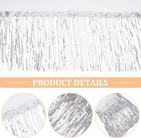 BENECREAT 10 Yard PVC Sewing Fringe Trim, 7.87inch Wide Silver Sequins Lace Tassel Fringe Trim for DIY Craft Clothing Garment Curtain Accessories in Saudi Arabia