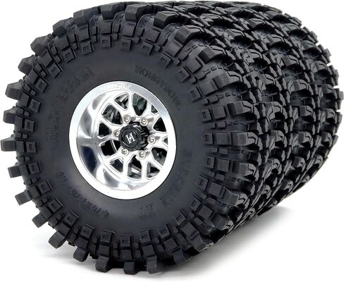 HOBBYSOUL 4pcs -10.5mm Negative Offset 1.9 Beadlock Wheels and Tires, 121mm Tall 1.9'' tyre and Rims for 1/10 RC Mud Crawler SCX10 TRX4 Gen8 Upgrades in Kuwait
