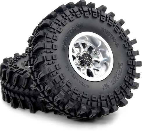 HOBBYSOUL 4pcs -10.5mm Negative Offset 1.9 Beadlock Wheels and Tires, 121mm Tall 1.9'' tyre and Rims for 1/10 RC Mud Crawler SCX10 TRX4 Gen8 Upgrades in Kuwait