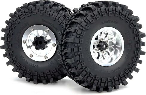 HOBBYSOUL 4pcs -10.5mm Negative Offset 1.9 Beadlock Wheels and Tires, 121mm Tall 1.9'' tyre and Rims for 1/10 RC Mud Crawler SCX10 TRX4 Gen8 Upgrades in Kuwait