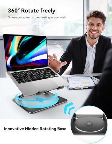 حامل كمبيوتر محمول قابل للتعديل مع IVOLER مع قاعدة دوارة 360 درجة ، وقصة كمبيوتر محمول مريحة للمكتب ، قابلة للطي ومحمول. in Kuwait