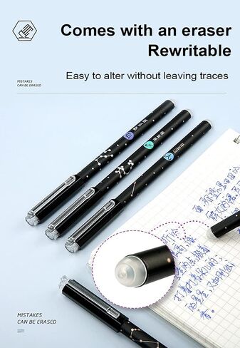 Gel Ink Pens 12PCS Erasable, with Eraser 0.5mm Fine Point Black/Blue 12 Constellations Ink Medium Point Creativity for Journaling Writing Drawing Office Home School (Black) in Saudi Arabia
