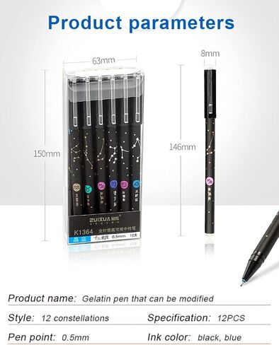 Gel Ink Pens 12PCS Erasable, with Eraser 0.5mm Fine Point Black/Blue 12 Constellations Ink Medium Point Creativity for Journaling Writing Drawing Office Home School (Black) in Saudi Arabia