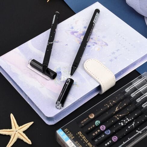 Gel Ink Pens 12PCS Erasable, with Eraser 0.5mm Fine Point Black/Blue 12 Constellations Ink Medium Point Creativity for Journaling Writing Drawing Office Home School (Black) in Saudi Arabia
