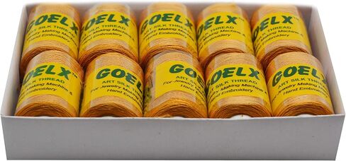 Goelx Silk Thread Shades of Golden Family for Jewelry, Tassel Making, Embroidery, Crafts, Shiny Soft Thread Spools - Mustard Gold - 124 in Saudi Arabia