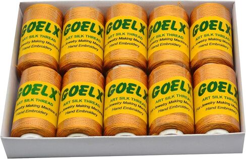 Goelx Silk Thread Shades of Golden Family for Jewelry, Tassel Making, Embroidery, Crafts, Shiny Soft Thread Spools - Mustard Gold - 124 in Saudi Arabia