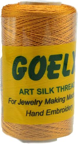 Goelx Silk Thread Shades of Golden Family for Jewelry, Tassel Making, Embroidery, Crafts, Shiny Soft Thread Spools - Mustard Gold - 124 in Saudi Arabia