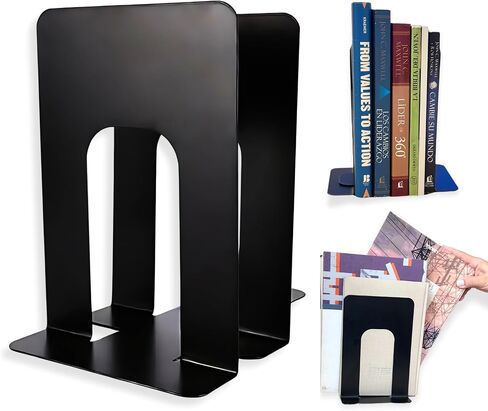 2 Pieces Black Bookends for Shelves, Heavy Duty Metal Bookends Supports Heavy Books, Decorative Black Stops for Home or Office Decoration - 1 Pair. in Saudi Arabia