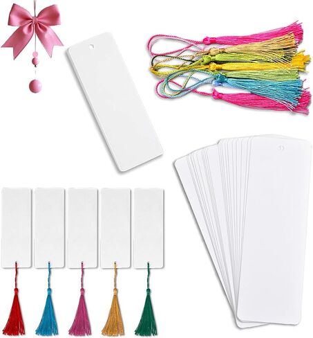 80 pcs Kraft Paper Blank Cardstock Bookmark Making Kit with Custom Bookmark, Dried Flowers for Crafts, and Bookmark Tassels, White, (40Pcs Bookmarks with 40 Tassels) (Rectangular) in Saudi Arabia